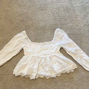 American Eagle White Eyelet Peplum Blouse